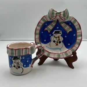 1996 CBK LTD LLC Snowman Ceramic Plate & Mug
